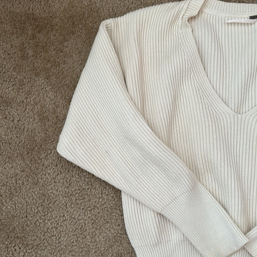 Women's Cream V-Neck Sweater - Picture 4 of 6